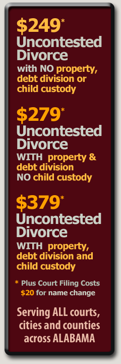 Alabama Express Divorce Lawyer/Attorney - low cost, inexpensive divorce services in Alabama starting at $249